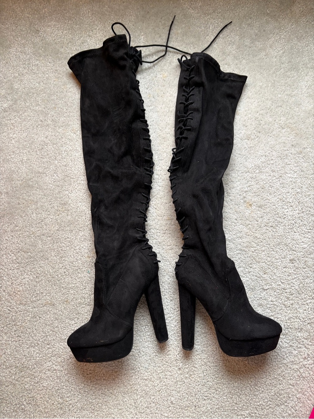 Shoedazzle Black Over-the-Knee Lace-Up Platform Boots